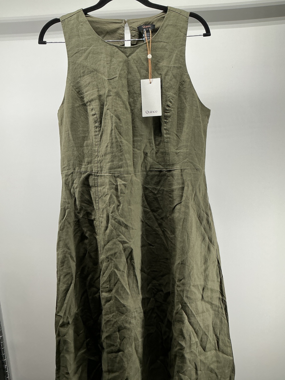 100% European Linen High Neck Midi Dress